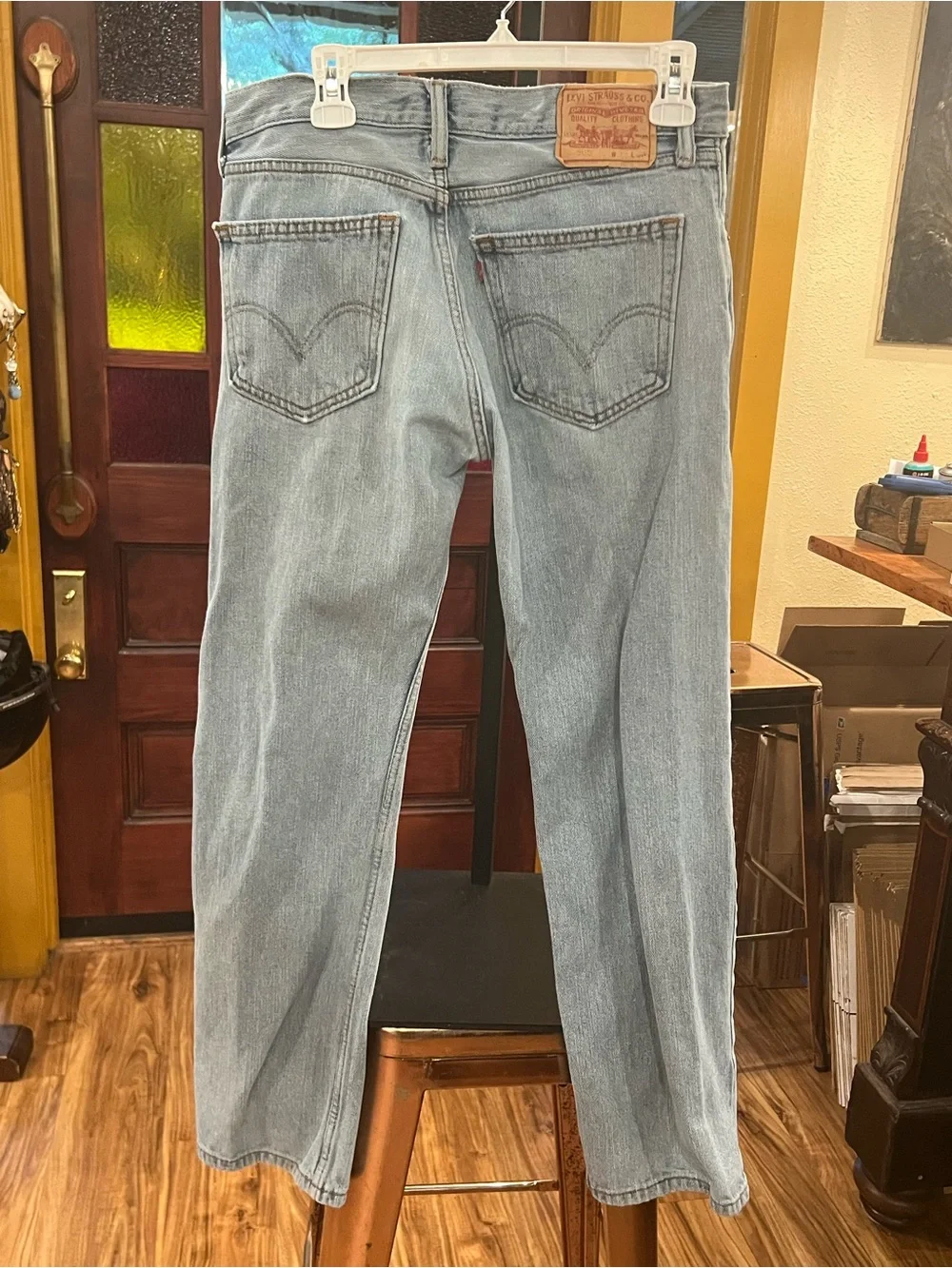 Levi's Men's Light Blue Denim Jeans with Tan Leather Patch